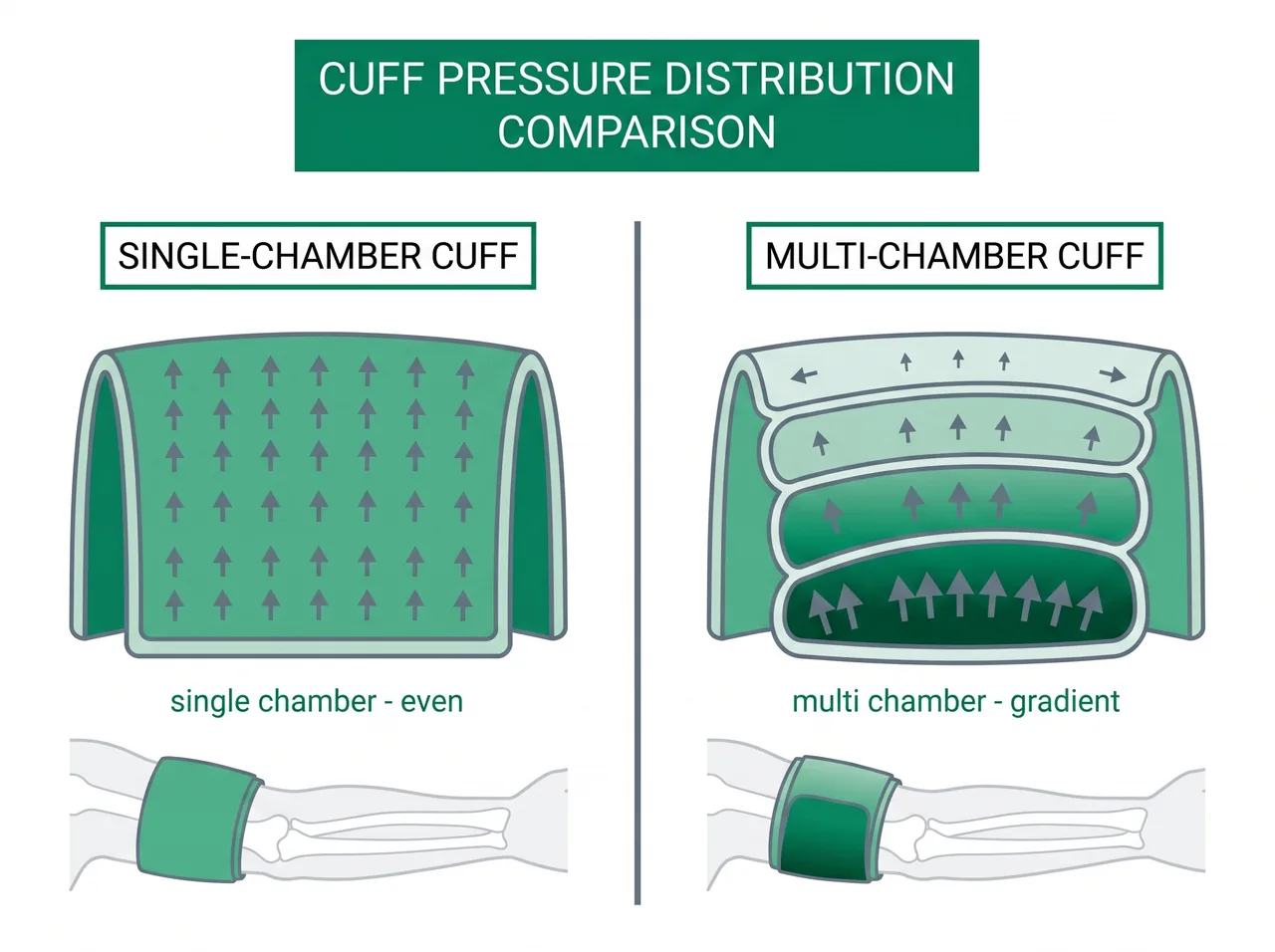 Comparison of single-chamber even pressure versus multi-chamber pressure gradient across a cuff